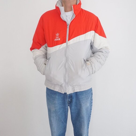 Sunice Calgary 1988 Olympic Winter Games Coca-Cola Gray Red Zip Up Winter Coat M - Picture 1 of 16